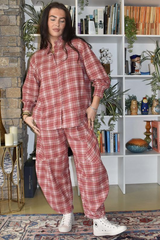 Patrick Plaid Brushed Cotton Edwardian Blouse Soft Red 